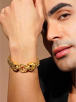 AANURA - 18K Gold-Plated Skull Chain Anti-Tarnish Waterproof Stainless Steel Bracelet for Men