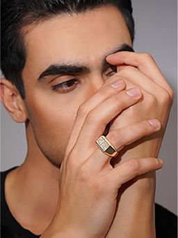 AANURA - 18K Gold-Plated Crystal Grid Anti tarnish and Water-Proof Ring For Him