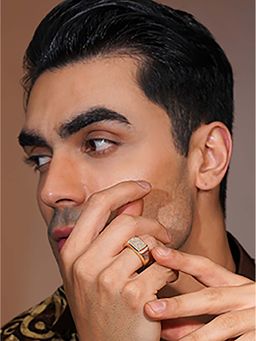 AANURA - 18K Gold-Plated Crystal Statement Anti tarnish and Water-Proof Ring For Men's