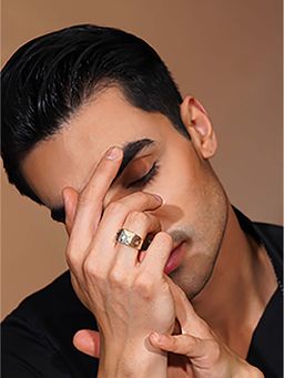 AANURA - 18K Gold-Plated Crystal Panel Ring For Him