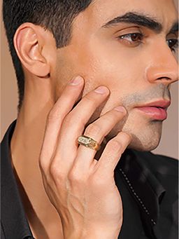 AANURA - 18K Gold-Plated American Diamond Ring For Him