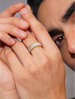AANURA - 18K Gold and Silver Brushed Band Anti tarnish For Him