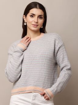 NOBARR - Womens Grey Acrylic Round Neck Regular Sweater