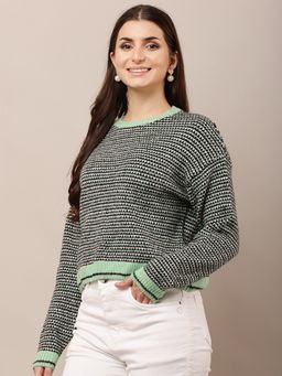 NOBARR - Womens Green Acrylic Round Neck Regular Sweater