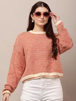 NOBARR - Womens Red Acrylic Round Neck Regular Sweater