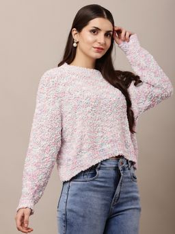 NOBARR - Womens Acrylic Round Neck Multi Rainbow Sweater