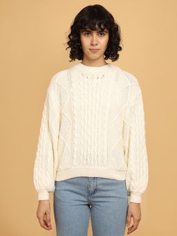 Wrangler - Women White Woven Oversize Fit Sweater