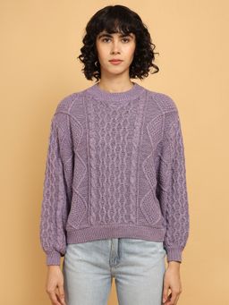 Wrangler - Women Solid Purple Oversize Fit Sweater