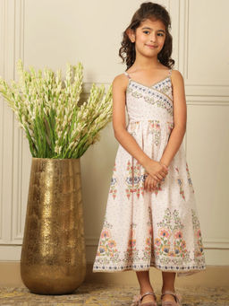 POCOMICO - Girls White Floral Printed Dress