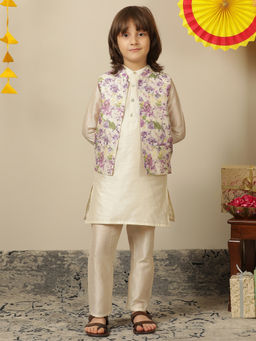 POCOMICO - Boys Cream Kurta with Pant and Jacket