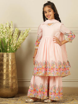 POCOMICO - Girls Pink Kurta with Sharara and Dupatta