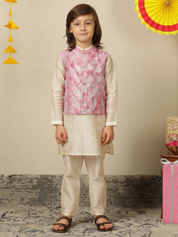POCOMICO - Boys Beige Kurta with Pant and Jacket