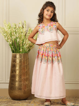 POCOMICO - Girls Pink Lehenga with Choli