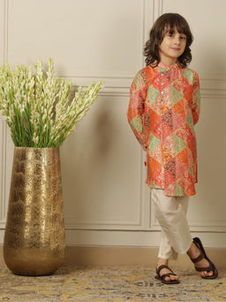 POCOMICO - Boys Multi-Color Floral Printed Kurta with Pant