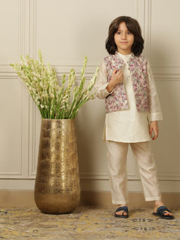 POCOMICO - Boys Beige Kurta with Pant and Jacket