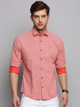 SHOWOFF - Mens Spread Collar Printed Orange Classic Shirt