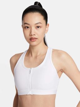 Nike - Swoosh Front Zip Women White Medium-Support Padded Sports Bra