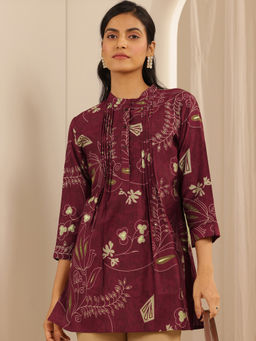 Libas - Women Maroon Printed Silk Blend Straight Kurti
