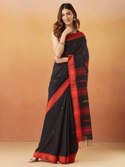 Fabindia - Black Cotton Jamdani Saree Without Blouse