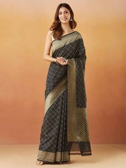 Fabindia - Black Cotton Silk Blend Woven Sari