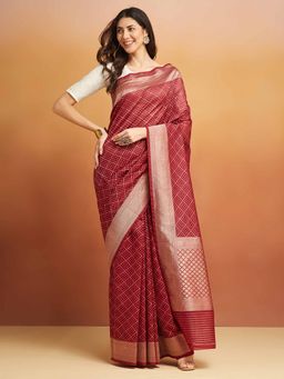 Fabindia - Maroon Cotton Silk Blend Sari