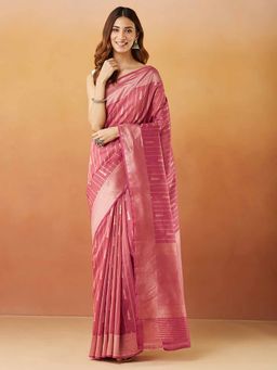 Fabindia - Pink Cotton Silk Blend Sari