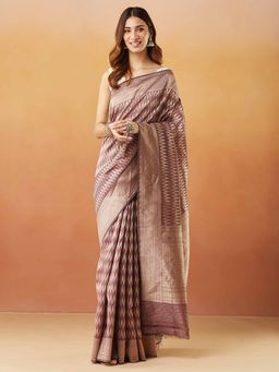 Fabindia - Purple Cotton Silk Blend Woven Saree Without Blouse