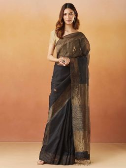 Fabindia - Black Silk Blend Jamdani Sari