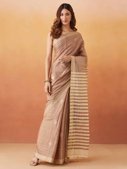 Fabindia - Brown Silk Woven Saree Without Blouse