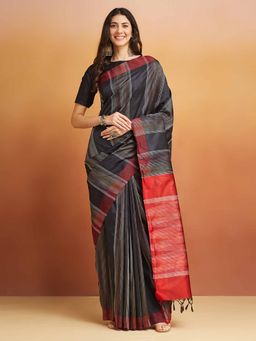 Fabindia - Black Silk Hand Woven Saree Without Blouse