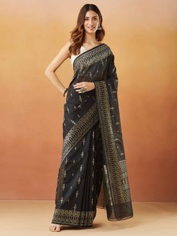Fabindia - Black Cotton Silk Blend Woven Sari