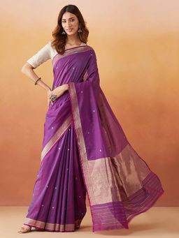 Fabindia - Purple Cotton Silk Blend Banarsi Woven Sari