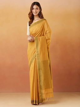 Fabindia - Mustard Cotton Silk Maheshwari Sari