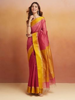 Fabindia - Pink Cotton Silk Blend Maheshwari Sari