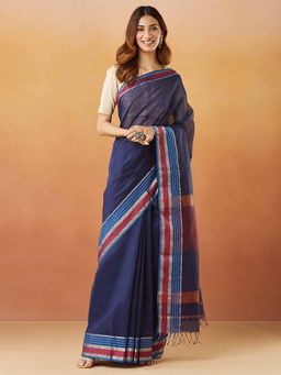 Fabindia - Navy Cotton Silk Blend Maheshwari Sari