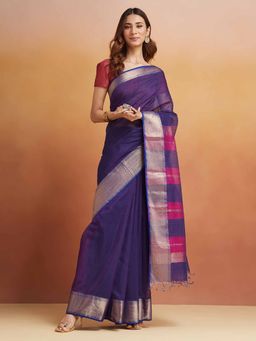 Fabindia - Purple Cotton Silk Blend Maheshwari Sari