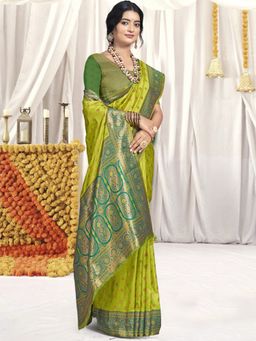 Sangam Prints - Light Green Silk Woven Work Festival Saree with Unstitched Blouse