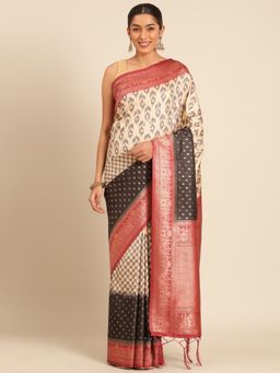 Sangam Prints - Cream Silk Woven Work Traditional Saree with Unstitched Blouse