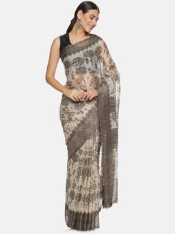 Kancheepuram Kalakshetra Silks - Creamy Forest Saree with Unstitched Blouse