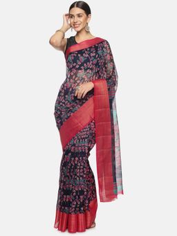 Kancheepuram Kalakshetra Silks - Blue Kalamkari Saree with Unstitched Blouse