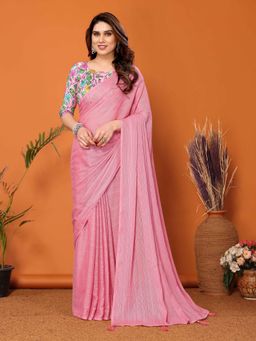 Pink Ethnic - Light Pink Saree with Kalamkari Digital Print Unstitched Blouse