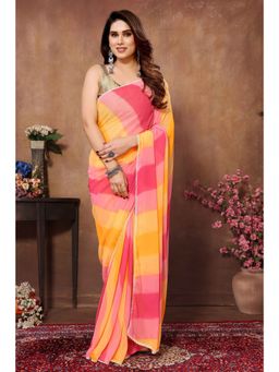 Pink Ethnic - Multi Stripes Georgette Ready To Wear Saree with Unstitched Blouse