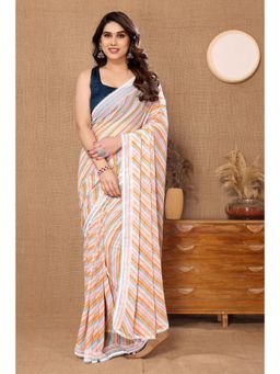 Pink Ethnic - Multi Color Stripes Georgette Ready To Wear Saree with Unstitched Blouse