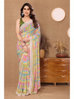 Pink Ethnic - Green Printed Georgette Ready To Wear Saree with Unstitched Blouse