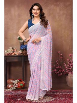 Pink Ethnic - Blue Printed Georgette Ready To Wear Saree with Unstitched Blouse