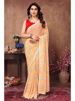 Pink Ethnic - Orange Printed Georgette Ready To Wear Saree with Unstitched Blouse
