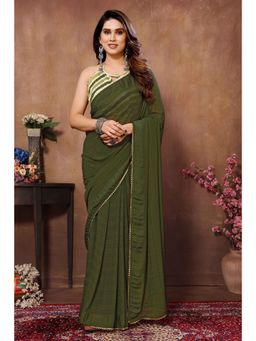 Pink Ethnic - Green Georgette Ready To Wear Saree with Unstitched Blouse