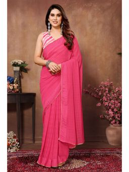 Pink Ethnic - Rani Pink Georgette Ready To Wear Saree with Unstitched Blouse