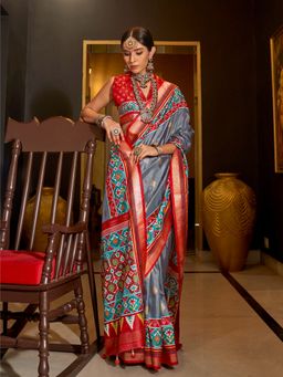 Elora - Pure Sigma Silk Printed Patola Saree (Grey)