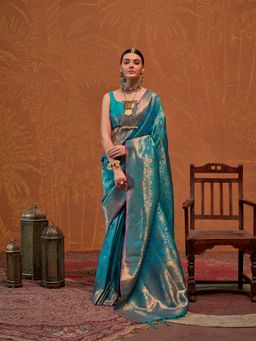 Elora - Soft Silk Kanjivaram Weaving Saree Teal with Unstitched Blouse